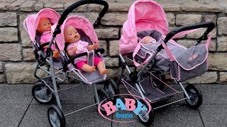 Baby Born Twin Jogger amp Duplex Pram Dolls Pram Stroller Baby Annabell Baby Dolls [upl. by Kilk]