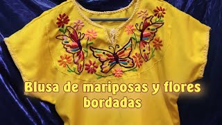 Blusa de mariposas y flores bordadas Creaciones y manualidades angeles [upl. by Ahtiek]