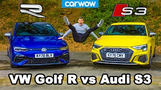 VW Golf R v Audi S3  review amp 060mph 14mile and brake comparison [upl. by Maghutte]