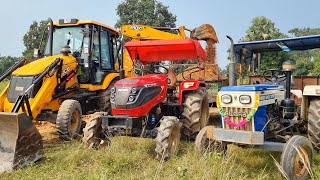 Jcb 3dx Eco Backhoe Loader Machine Loading Red Mud In Mahindra and Swaraj Tractor  Jcb and Tractor [upl. by Yllek882]