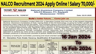 NALCO Recruitment 2024 Apply Online  Notification Out For Various Posts  Salary 70000 Per Month [upl. by Leiru]