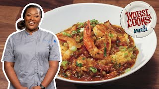 Tiffany Derrys Shrimp and Jalapeño Cheddar Grits  Worst Cooks in America  Food Network [upl. by Mcclelland]