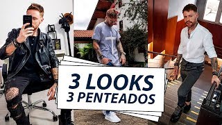 3 LOOKS com 3 PENTEADOS Diferentes Casual Alinhado e Rock  Coloral Macho Moda [upl. by April]