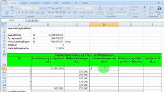 Investeringskalkule i Excel  kapitalværdimetoden og intern rentefodsmetode [upl. by La Verne]