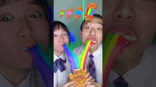 Giant Rainbow Korean Corn Dog Challenge ASMR 🥵 asmr mukbang [upl. by Yolanthe]