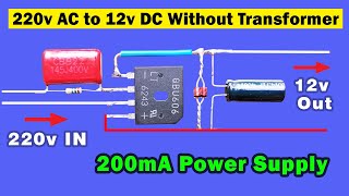 220v AC to 12v DC circuit without Transformer Without transformer AC to DC converter [upl. by Pul]