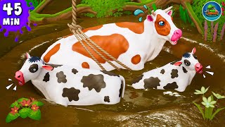 Farm Animals Rescue Videos Compilations  Cow Rescue  Animals Farm Diorama 3D Cartoons [upl. by Mairhpe]