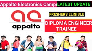 Appalto Electronics Pvt Ltd Recruitment 2024 DIPLOMA ENGINEER TRAINEE FRESHERS ELIGIBLE [upl. by Ange]