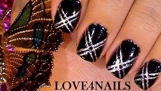 Quick and Easy Black amp Silver Short Nail Art Design Tutorial [upl. by Naras173]