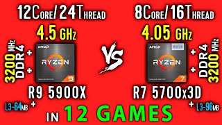 Ryzen 9 5900x vs Ryzen 7 5700x3D Test in 12 Games or R7 5700x3D vs R9 5900x [upl. by Vander]