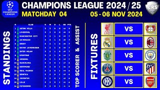 CHAMPIONS LEAGUE FIXTURES  Matchday 4  UCL Table Standings Today  UCL Fixtures Today 202425 [upl. by Sherar]