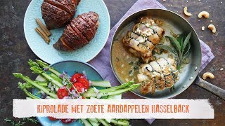 RECEPTVIDEO Kiprollade met zoete aardappel amp asperges [upl. by Materse]