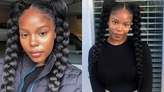 Two Jumbo Braids with Kanekalon Braiding Hair  Protective Style [upl. by Aicemed623]