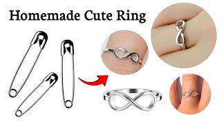 DIY Safety Pin Cute Ring 💍 😍 how to make finger rings at home  homemade infinity ring making idea [upl. by Pernick]