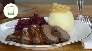 Sauerbraten mit Rotkohl und Knödel  Chefkochde [upl. by Buchanan]