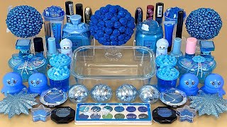 BLUE SLIME  Mixing makeup and glitter into Clear Slime Satisfying Slime Video [upl. by Demeter]