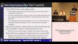 DEFCON 16 Free Anonymous Internet Using Modified Cable Modems [upl. by Merilyn400]