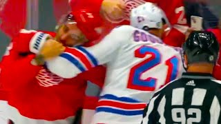 Barclay Goodrow Robby Fabbri Fight FULL CLIP Rangers vs Red Wings  NHL Highlights [upl. by Ahsatak]