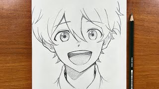 Easy anime sketch  How to draw Happy boy stepbystep [upl. by Warms431]