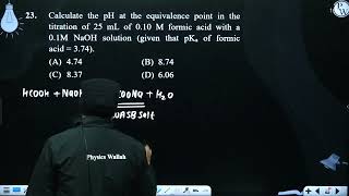 Calculate the pH at the equivalence point in the titration of 25 mL of 010 M formic acid with a [upl. by Farrish]