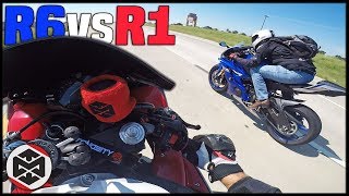 Yamaha R6 vs R1  RACE he hit 170mph [upl. by Ekram905]