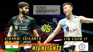 Badminton Kidambi Srikanth vs Lin Chun Yi Swiss Open 2024 [upl. by Clotilde]