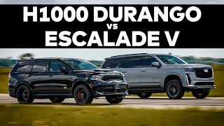 Supercharged Escalade V vs 1000 HP Durango  DRAG RACE COMPARISON [upl. by Noraa]