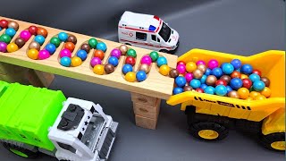 Marble Run ASMR Race ☆ HABA Slope amp Dump Truck Excavator Loader Forklift Garbage Truck Tractors [upl. by Yttap]