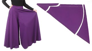 Very Easy Long Circular Palazzo Pant Cutting and Sewing with Elastic Back [upl. by Antoinette]