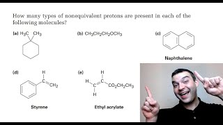 Identifying nonequivalent protons practice How to determine the number of signals in HNMR spectra [upl. by Jamilla]