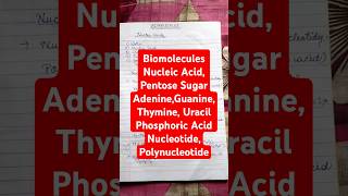 Biomolecules Nucleic Acids Pentose Sugar Adenine Guanine Cytosine Thymine Uracil shortnote [upl. by Leiram]