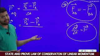 State and prove law of conservation of linear momentum important derivation for 1st PUC physics [upl. by Edgardo350]