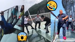 😱Scariest Cliffside Glass Walkway😂People dare to walk but ended with funny reactions [upl. by Haimaj]