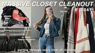 MASSIVE CLOSET CLEANOUT 2024 decluttering donating  trying on EVERY item in my maybe pile [upl. by Mcgannon]