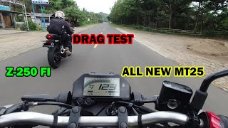 DRAG TEST  TOP SPEED YAMAHA MT25 VS KAWASKI Z250 [upl. by Asim]