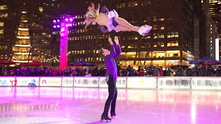 Olympic pair team Alexa Knierim amp Brandon Frazier skate to TransSiberian Orchestra in Bryant Park [upl. by Longerich417]