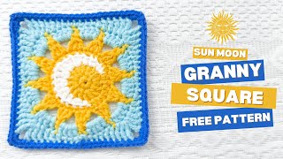 Sun and Moon Granny Square  Free Pattern [upl. by Nickey]