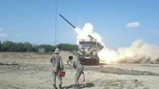 Azerbaijani soldiers firing Israeli made LAR160 rockets towards Armenia [upl. by Ayalat135]