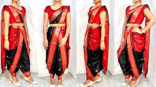 5 METER COTTON SAREE DRAPING IN NEW DHOTI STYLE SAREEDHOTI SAREE KAISE PAHNEHINDI [upl. by Rebeh]