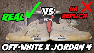 OFF WHITE x AIR JORDAN 4 SAIL  quotREALquot Vs quotFAKE UA Replicaquot Jordan 4s Sail Review Unboxing 👟 [upl. by Yenroc275]