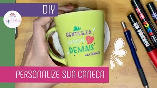 DIY  COMO PERSONALIZAR CANECAS  Lettering com posca  esmalte de unha [upl. by Dupaix29]