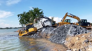 Full VideosSHACMAN Dump Truck Transport Rock Accident Fall in Deep Water Was Recovery By Bulldozer [upl. by Bay]