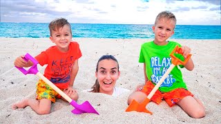 Vlad and Niki had a Fun Day on the Beach Plying with Mom and Sand [upl. by Aicirpac]