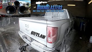 HORNBLASTERS OUTLAW Installed on Silverado and PRANKING CHEVY Dealership  EP 54 [upl. by Sokul]