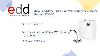 Hyco Handyflow 5L 2kW Vented Undersink Water Heater Efficient Hot Water Solution [upl. by Nauqal864]