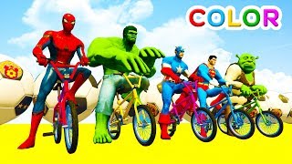 LEARN COLORS BMX amp Helicopters Bus Jump for kids w Cars Superheroes Cartoon for children [upl. by Noeht]