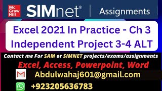 SIMNET Assignments Excel 2021 In Practice Ch 3 Independent Project 34 ALT McGraw Hill [upl. by Neyuh]