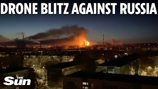 Ukraine kamikaze drones blast another Russian oil refinery as blitz continues despite US warnings [upl. by Jacquenetta]