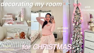 CHRISTMAS ROOM MAKEOVER 🩰❄️ decor shopping haul decorate wme  room tour [upl. by Eimar]