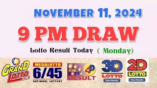 Lotto Result Today 9pm draw November 11 2024 655 645 4D Swertres Ez2 PCSO [upl. by Nickola]